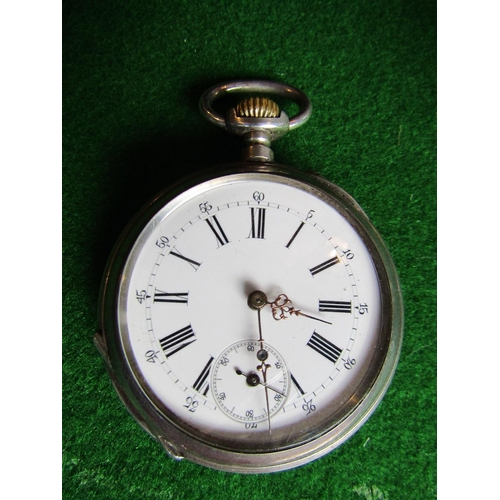 894 - Solid Silver Pocket Watch with Roman Numeral Decorated Enamel Dial