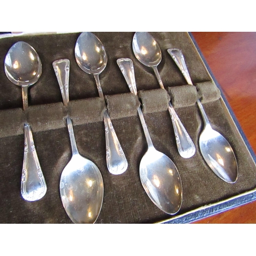 900 - Set of Six Antique Solid Silver Teaspoons contained within Original Presentation Case