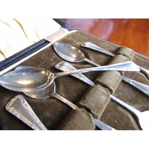 900 - Set of Six Antique Solid Silver Teaspoons contained within Original Presentation Case