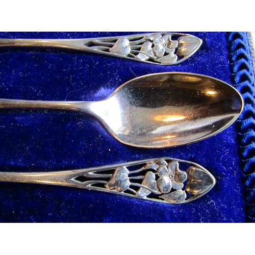 901 - Set of Six Antique Solid Silver Teaspoons with Matching Sugar Nips Filigree Decorated Handles Contai... 