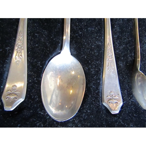 902 - Set of Six Solid Silver Teaspoons with Matching Sugar Nips Contained within Original Presentation Ca... 