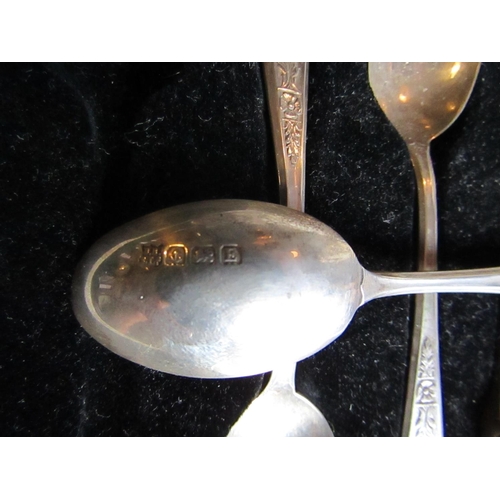 902 - Set of Six Solid Silver Teaspoons with Matching Sugar Nips Contained within Original Presentation Ca... 