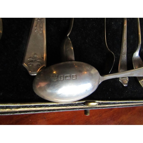 902 - Set of Six Solid Silver Teaspoons with Matching Sugar Nips Contained within Original Presentation Ca... 