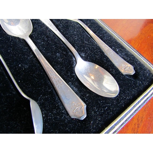 902 - Set of Six Solid Silver Teaspoons with Matching Sugar Nips Contained within Original Presentation Ca... 