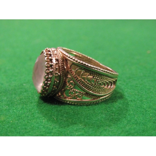 908 - Vintage Ladies Facet Cut Oval Inset Gilt Silver Ring Filigree Decorated Ring Size M and a Half