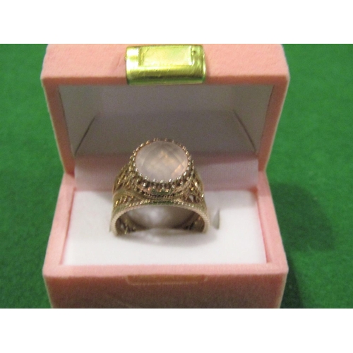 908 - Vintage Ladies Facet Cut Oval Inset Gilt Silver Ring Filigree Decorated Ring Size M and a Half