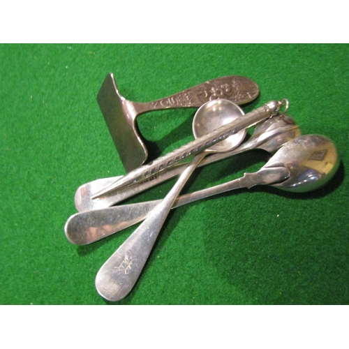 914 - Three Solid Silver Mustard Spoons with Solid Silver Baby Brush and Solid Silver Mounted Pencil