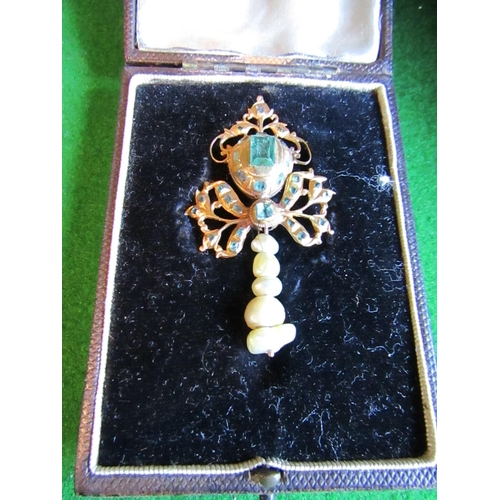 918 - Victorian Emerald and Baroque Pearl Mounted Gold Pendant 18 Carat Probably Iberian Contained within ... 