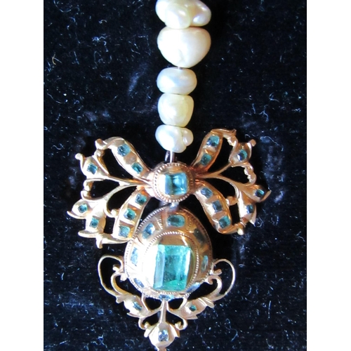 918 - Victorian Emerald and Baroque Pearl Mounted Gold Pendant 18 Carat Probably Iberian Contained within ... 