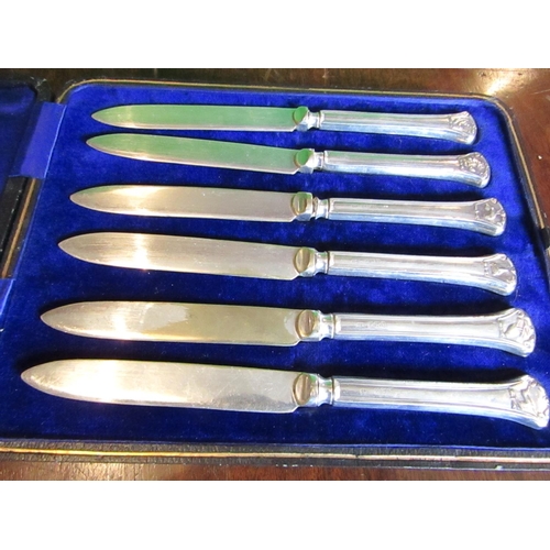 919 - Set of Six Solid Silver Butter Knives Contained within Original Presentation Case