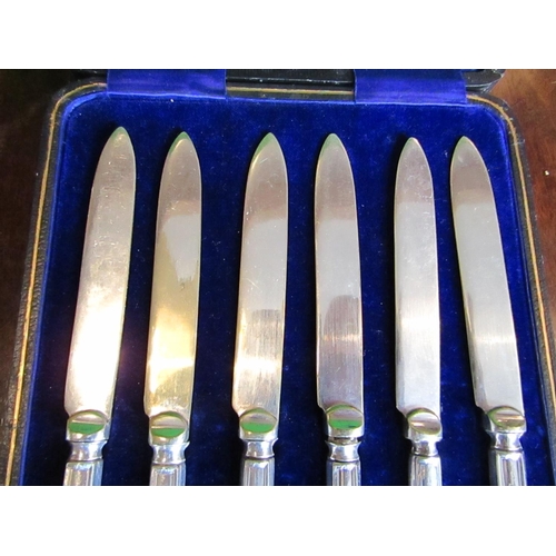 919 - Set of Six Solid Silver Butter Knives Contained within Original Presentation Case