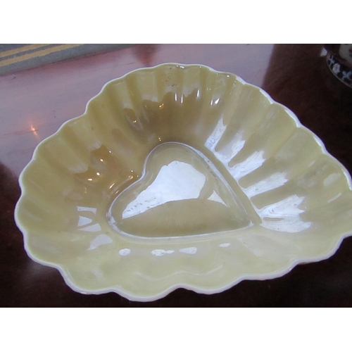 92 - Belleek Green Mark Shaped Form Strawberry Dish Approximately 7 Inches Wide