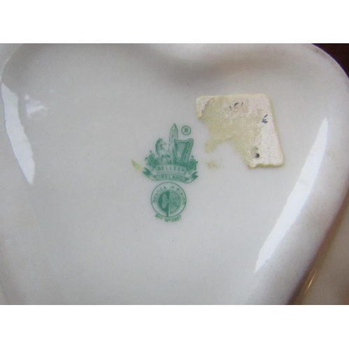 92 - Belleek Green Mark Shaped Form Strawberry Dish Approximately 7 Inches Wide