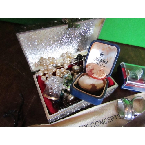 920 - Silver Plated Jewellery Box with Various Jewellery including Two Cameos Quantity As Photographed