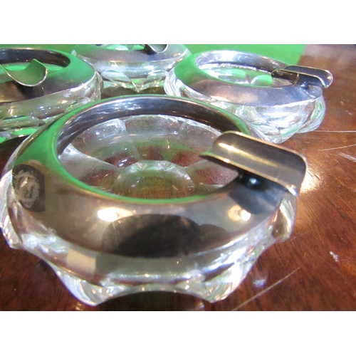 921 - Set of Four Solid Silver Mounted Cut Crystal Ashtrays Each Approximately 3 Inches Diameter