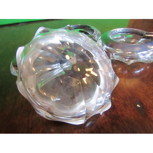 921 - Set of Four Solid Silver Mounted Cut Crystal Ashtrays Each Approximately 3 Inches Diameter