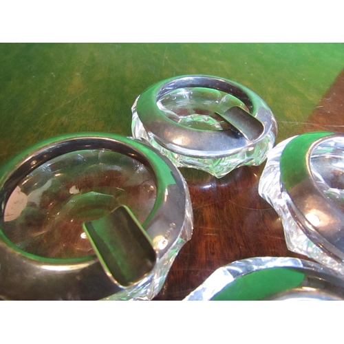 921 - Set of Four Solid Silver Mounted Cut Crystal Ashtrays Each Approximately 3 Inches Diameter