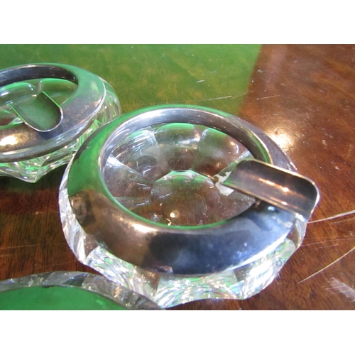 921 - Set of Four Solid Silver Mounted Cut Crystal Ashtrays Each Approximately 3 Inches Diameter