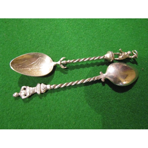 924 - Pair of Solid Silver Spoons with Upper Finial Decoration Further Engraved to Wells Each Spoon Approx... 