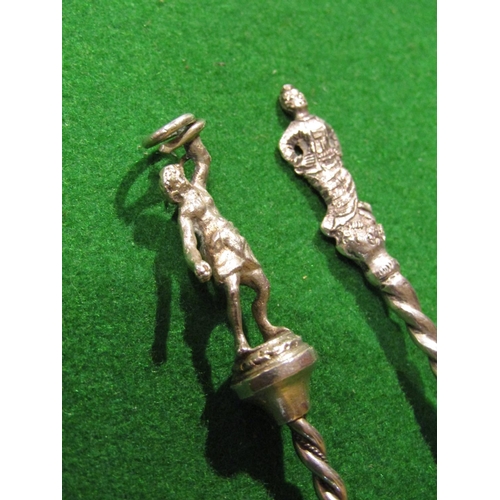 924 - Pair of Solid Silver Spoons with Upper Finial Decoration Further Engraved to Wells Each Spoon Approx... 