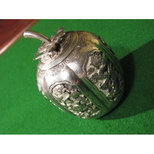 926 - Unusual Solid Silver Chinese Salt with Original Cover Melon Form Approximately 3 Inches High