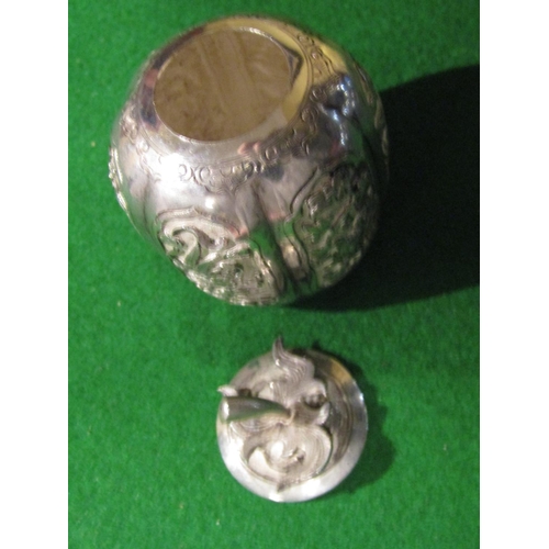 926 - Unusual Solid Silver Chinese Salt with Original Cover Melon Form Approximately 3 Inches High