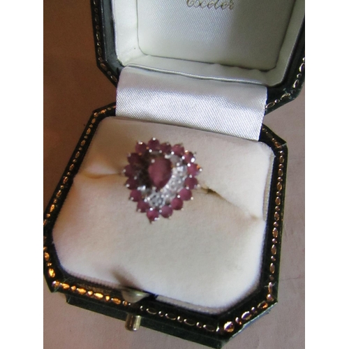 929 - 9 Carat Yellow Gold Mounted Ruby and Diamond Heart Shaped Ring Attractive Colour Ring Size N