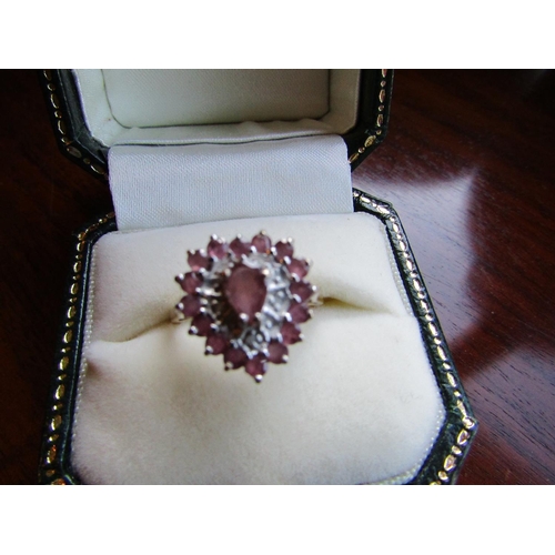 929 - 9 Carat Yellow Gold Mounted Ruby and Diamond Heart Shaped Ring Attractive Colour Ring Size N