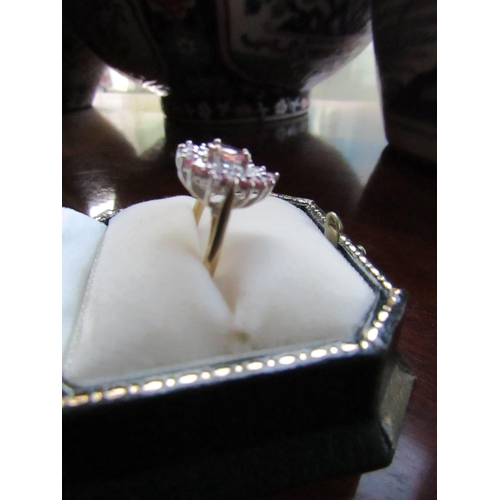 929 - 9 Carat Yellow Gold Mounted Ruby and Diamond Heart Shaped Ring Attractive Colour Ring Size N