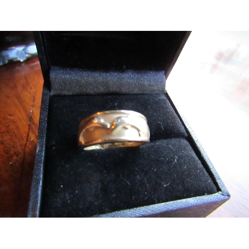 938 - Diamond Set 9 Carat Yellow Gold Dolphin Motif Ladies Ring Size N