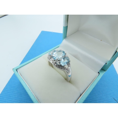 954 - Silver and Aquamarine Ladies Dress Ring Size P