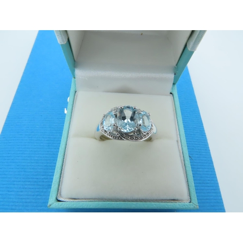 954 - Silver and Aquamarine Ladies Dress Ring Size P