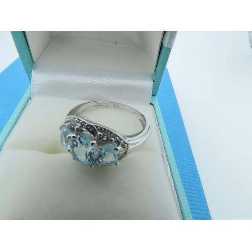 954 - Silver and Aquamarine Ladies Dress Ring Size P