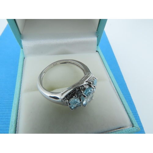 954 - Silver and Aquamarine Ladies Dress Ring Size P