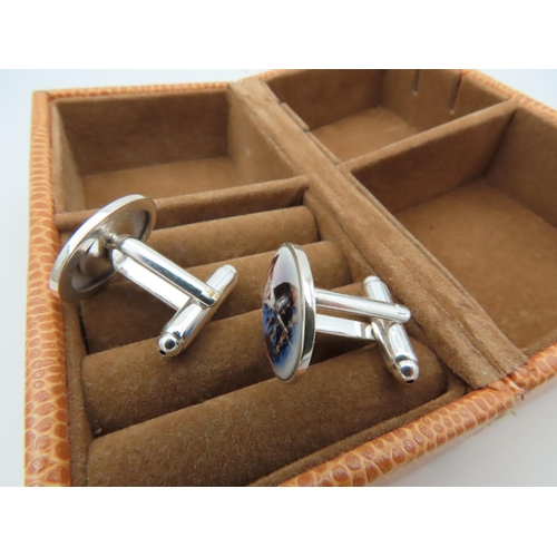 958 - Pair of Jockey Decorated Gentleman's Cuff Links Silver Mounted