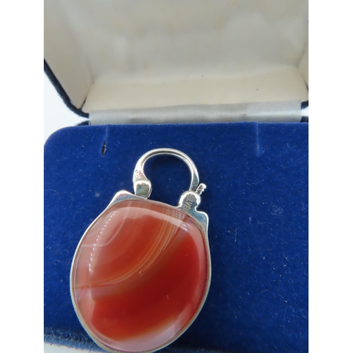 959 - Silver Owl and Agate Decorated Padlock Pendant