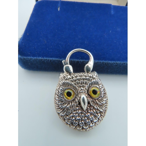 959 - Silver Owl and Agate Decorated Padlock Pendant