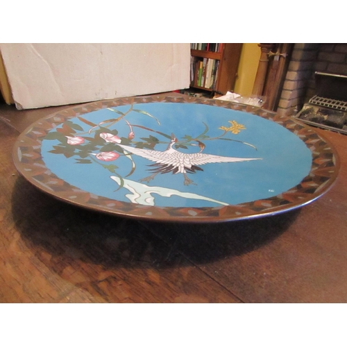 96 - Antique Cloisonne Charger Depicting Bird in Flight with Flowers Beyond Approximately 11 Inches Diame... 