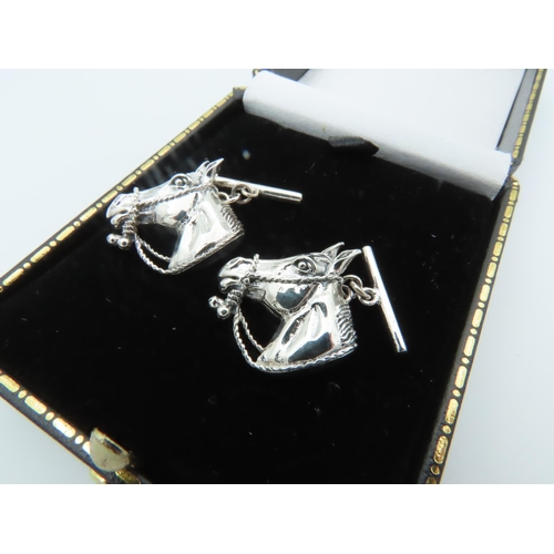 960 - Pair of Solid Silver Horse Motif Decorated Cuff Links