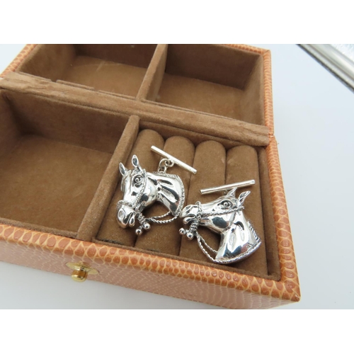 960 - Pair of Solid Silver Horse Motif Decorated Cuff Links