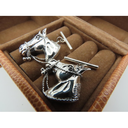 960 - Pair of Solid Silver Horse Motif Decorated Cuff Links