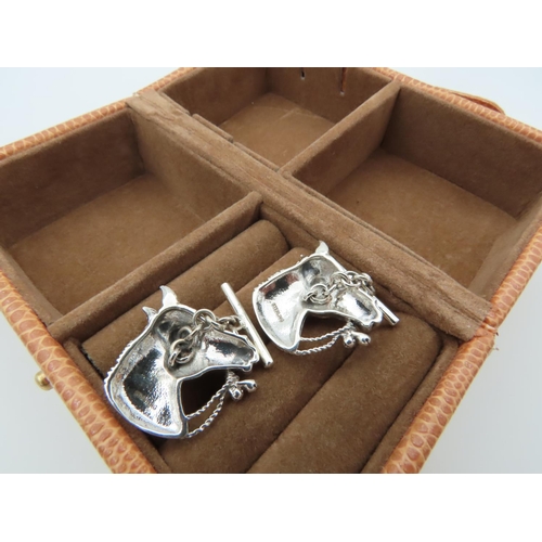 960 - Pair of Solid Silver Horse Motif Decorated Cuff Links