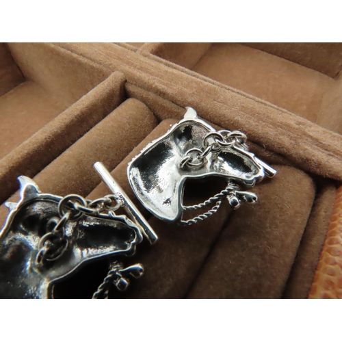 960 - Pair of Solid Silver Horse Motif Decorated Cuff Links