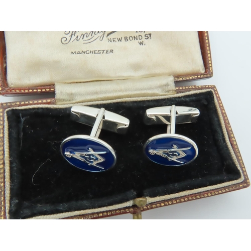 968 - Pair of Masonic Cuff Links Solid Silver Mounted