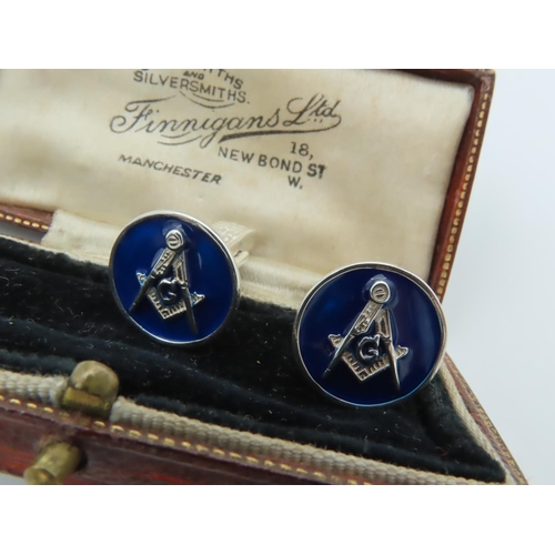 968 - Pair of Masonic Cuff Links Solid Silver Mounted