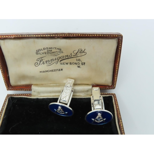 968 - Pair of Masonic Cuff Links Solid Silver Mounted