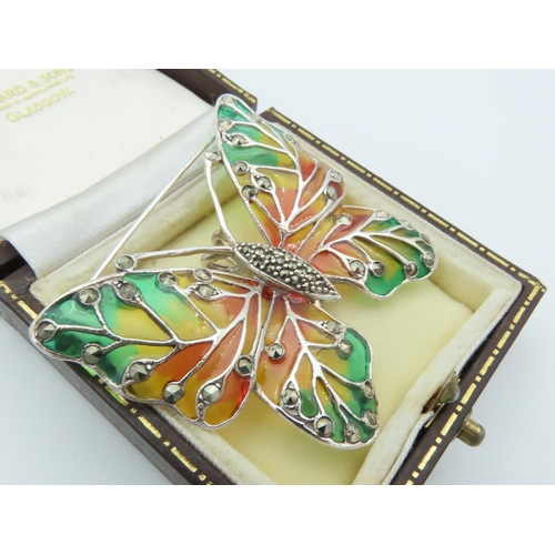 969 - Plique A Jour Silver Mounted Butterfly Motif Ladies Brooch