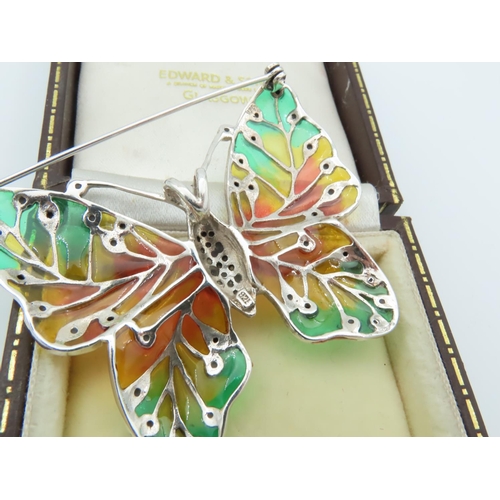 969 - Plique A Jour Silver Mounted Butterfly Motif Ladies Brooch