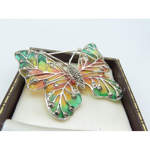 969 - Plique A Jour Silver Mounted Butterfly Motif Ladies Brooch