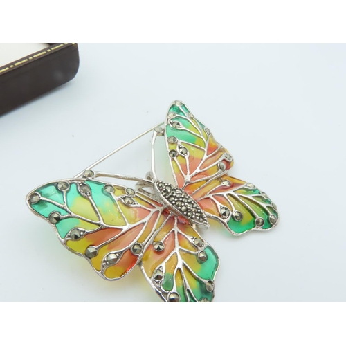 969 - Plique A Jour Silver Mounted Butterfly Motif Ladies Brooch